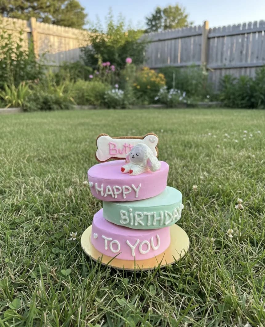 Custom dog birthday cake with natural frosting